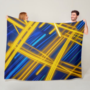 Glowing Neon Geometric Blue Yellow Dark Abstract Fleece Blanket