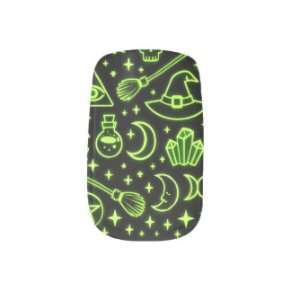 Glowing Neon Green Gothic Witchcraft Minx Nail Art