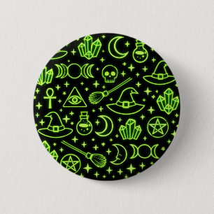 Glowing Neon Green Gothic Witchcraft Pinback Butto Button