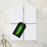 Glowing Neon Green Thanks Sign On Black Gift Tags<br><div class="desc">Neon green THANKS text on black.
Backside text is editable.</div>