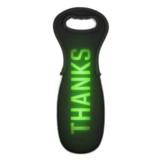 Glowing Neon Green Thanks Sign On Black Wine Bag