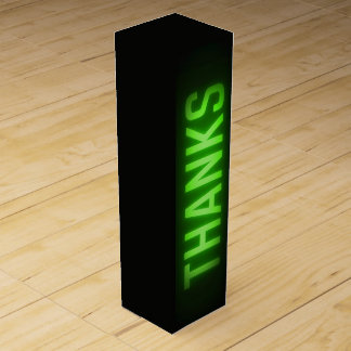 Glowing Neon Green Thanks Sign On Black Wine Box