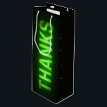 Glowing Neon Green Thanks Sign On Black Wine Gift Bag<br><div class="desc">Neon green THANKS text on black.</div>