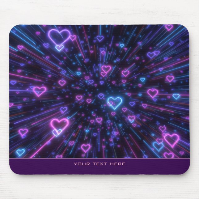 Glowing Neon Heart Galaxy Cosmic Love Burst Mouse Pad (Front)