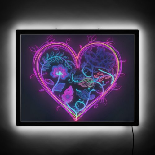 Glowing Neon Heart with Delicate Vines  Flowers LED Sign