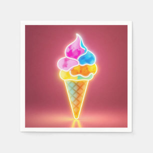 Glowing Neon Ice Cream Cone with Vibrant Scoops Napkins