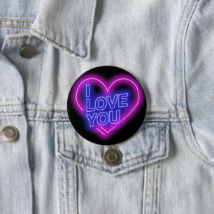 Glowing Neon Look Pink Blue Valentine Heart Button
