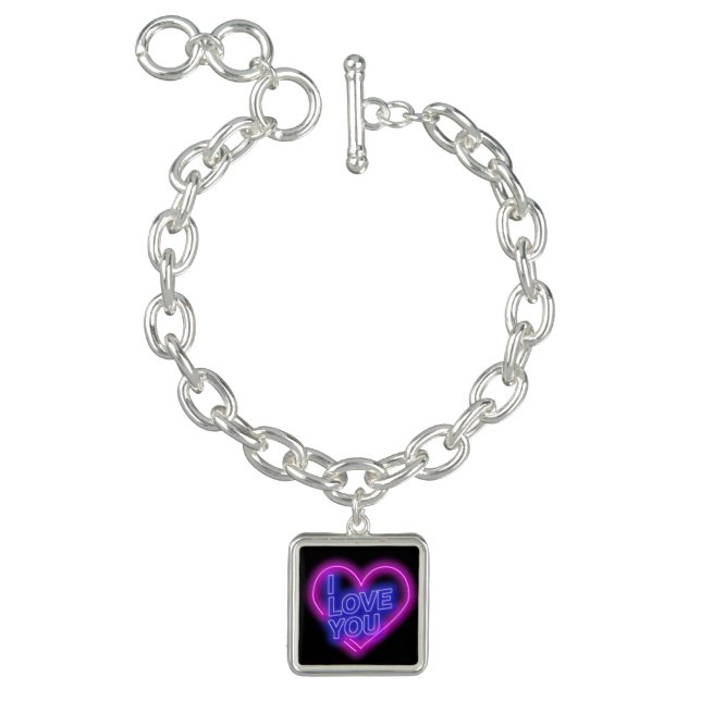 Glowing Neon Look Pink Blue Valentine Heart Square Bracelet (Product)
