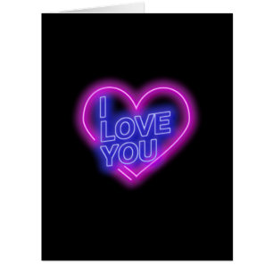 Glowing Neon Look Pink Blue Valentine's Day Cards