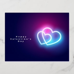 Glowing neon lovely hearts valentine's post card