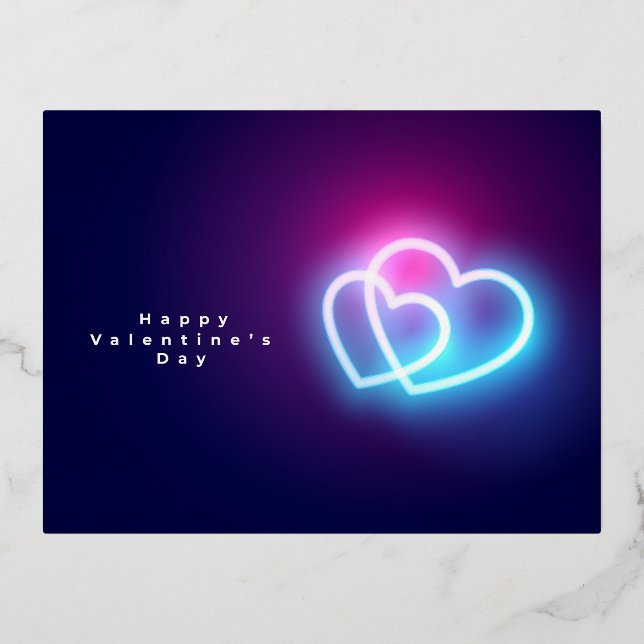 Glowing neon lovely hearts valentine's post card (Front)