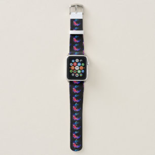 Glowing Neon Night Butterflies on Black background Apple Watch Band