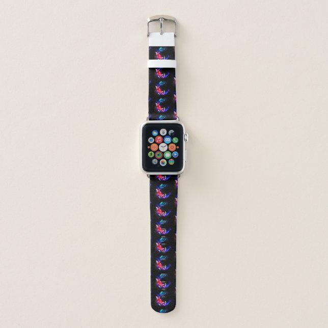 Glowing Neon Night Butterflies on Black background Apple Watch Band (Front)
