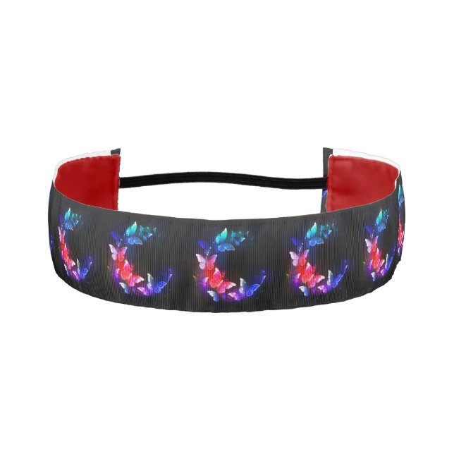 Glowing Neon Night Butterflies on Black background Athletic Headband (Front)