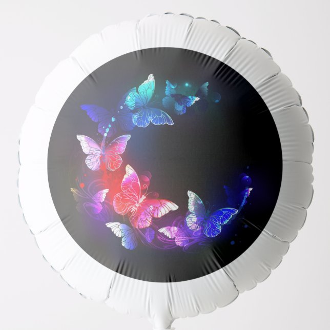 Glowing Neon Night Butterflies on Black background Balloon (Front)