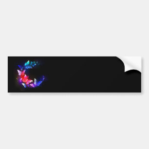 Glowing Neon Night Butterflies on Black background Bumper Sticker