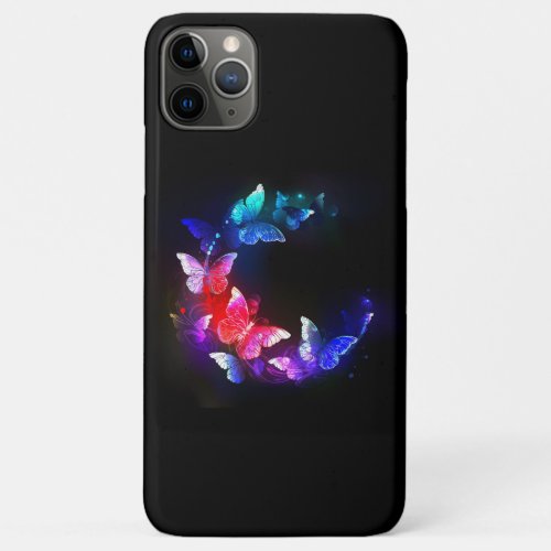 Glowing Neon Night Butterflies on Black background iPhone 11 Pro Max Case