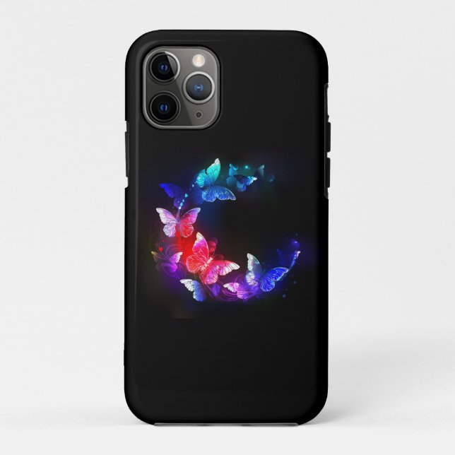 Glowing Neon Night Butterflies on Black background Case-Mate iPhone Case (Back)
