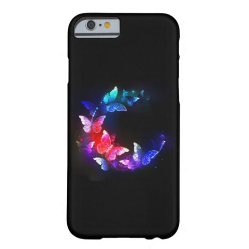 Glowing Neon Night Butterflies on Black background Barely There iPhone 6 Case