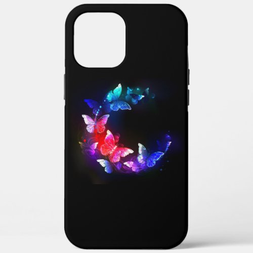 Glowing Neon Night Butterflies on Black background iPhone 12 Pro Max Case