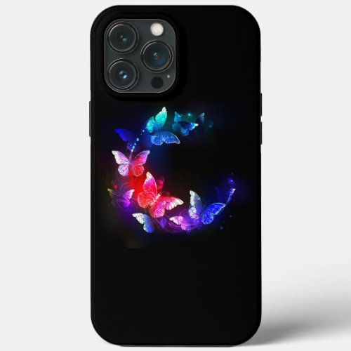 Glowing Neon Night Butterflies on Black background iPhone 13 Pro Max Case