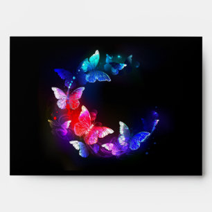 Glowing Neon Night Butterflies on Black background Envelope