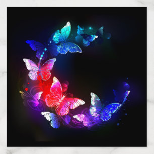 Glowing Neon Night Butterflies on Black background Envelope Liner
