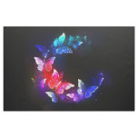 Glowing Neon Night Butterflies on Black background Fabric