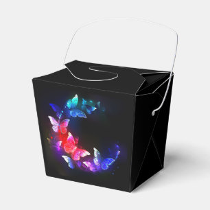 Glowing Neon Night Butterflies on Black background Favor Boxes
