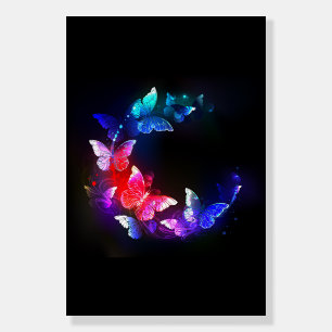 Glowing Neon Night Butterflies on Black background Foam Board