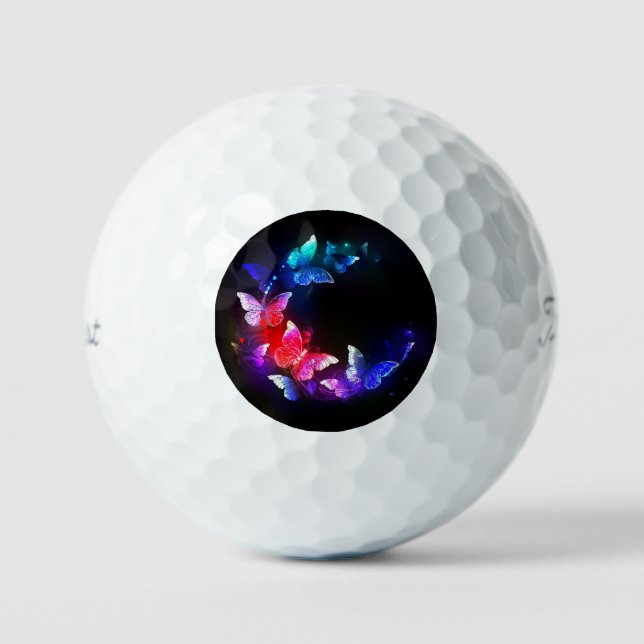 Glowing Neon Night Butterflies on Black background Golf Balls (Front)