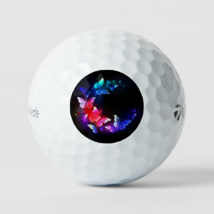 Glowing Neon Night Butterflies on Black background Golf Balls