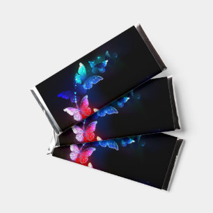 Glowing Neon Night Butterflies on Black background Hershey Bar Favors