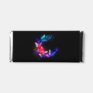 Glowing Neon Night Butterflies on Black background Hershey Bar Favors