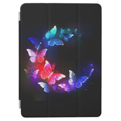 Glowing Neon Night Butterflies on Black background iPad Air Cover