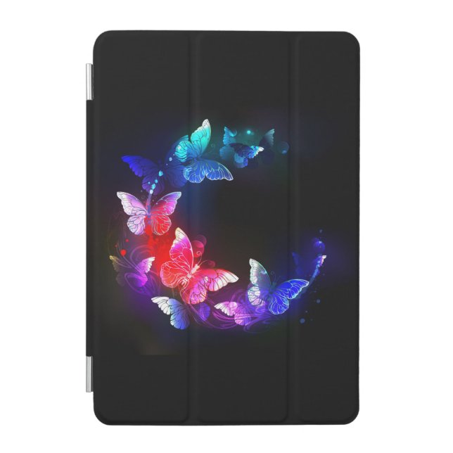 Glowing Neon Night Butterflies on Black background iPad Mini Cover (Front)