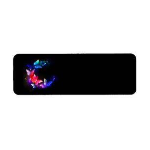 Glowing Neon Night Butterflies on Black background Label
