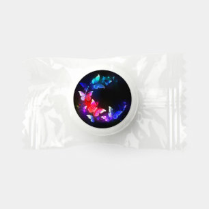 Glowing Neon Night Butterflies on Black background Life Saver® Mints