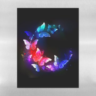 Glowing Neon Night Butterflies on Black background Magnetic Dry Erase Sheet