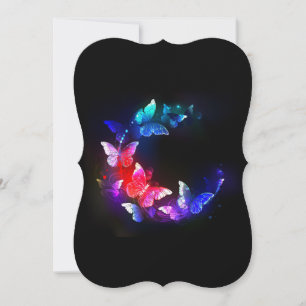 Glowing Neon Night Butterflies on Black background Note Card