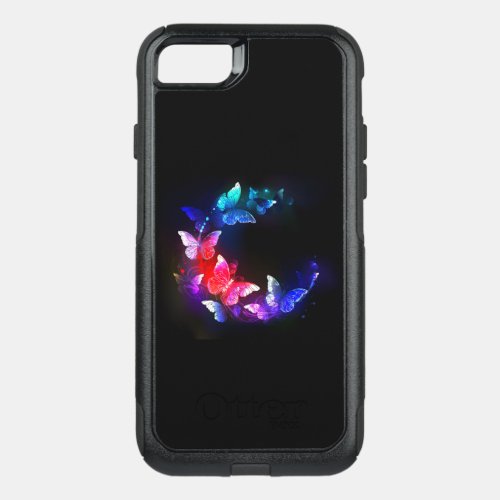 Glowing Neon Night Butterflies on Black background OtterBox Commuter iPhone SE87 Case