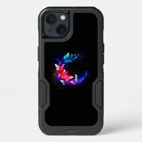 Glowing Neon Night Butterflies on Black background iPhone 13 Case