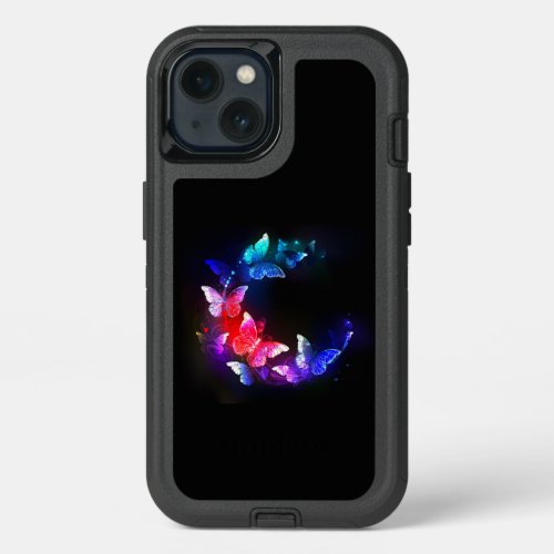 Glowing Neon Night Butterflies on Black background iPhone 13 Case