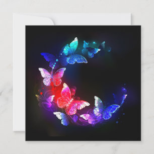 Glowing Neon Night Butterflies on Black background Thank You Card