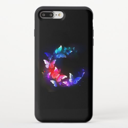 Glowing Neon Night Butterflies on Black background iPhone 87 Plus Slider Case