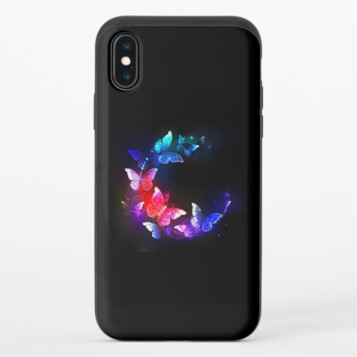 Glowing Neon Night Butterflies on Black background iPhone XS Slider Case