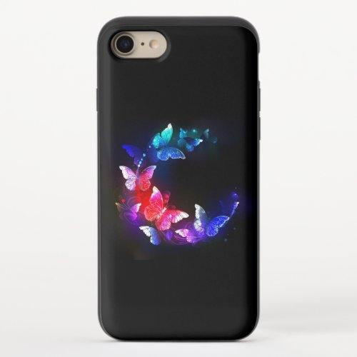 Glowing Neon Night Butterflies on Black background iPhone 87 Slider Case