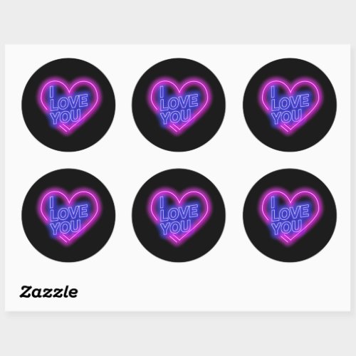 Glowing Neon Pink Blue Valentines Heart Classic Round Sticker