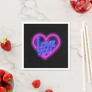 Glowing Neon Pink Blue Valentines Heart Small Napkins