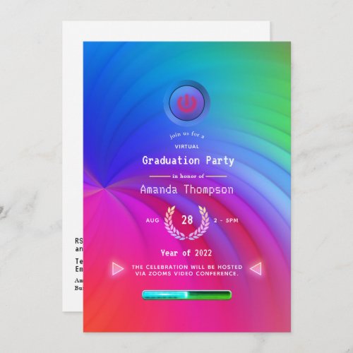 Glowing Neon Rainbow Virtual Graduation Party Invitation